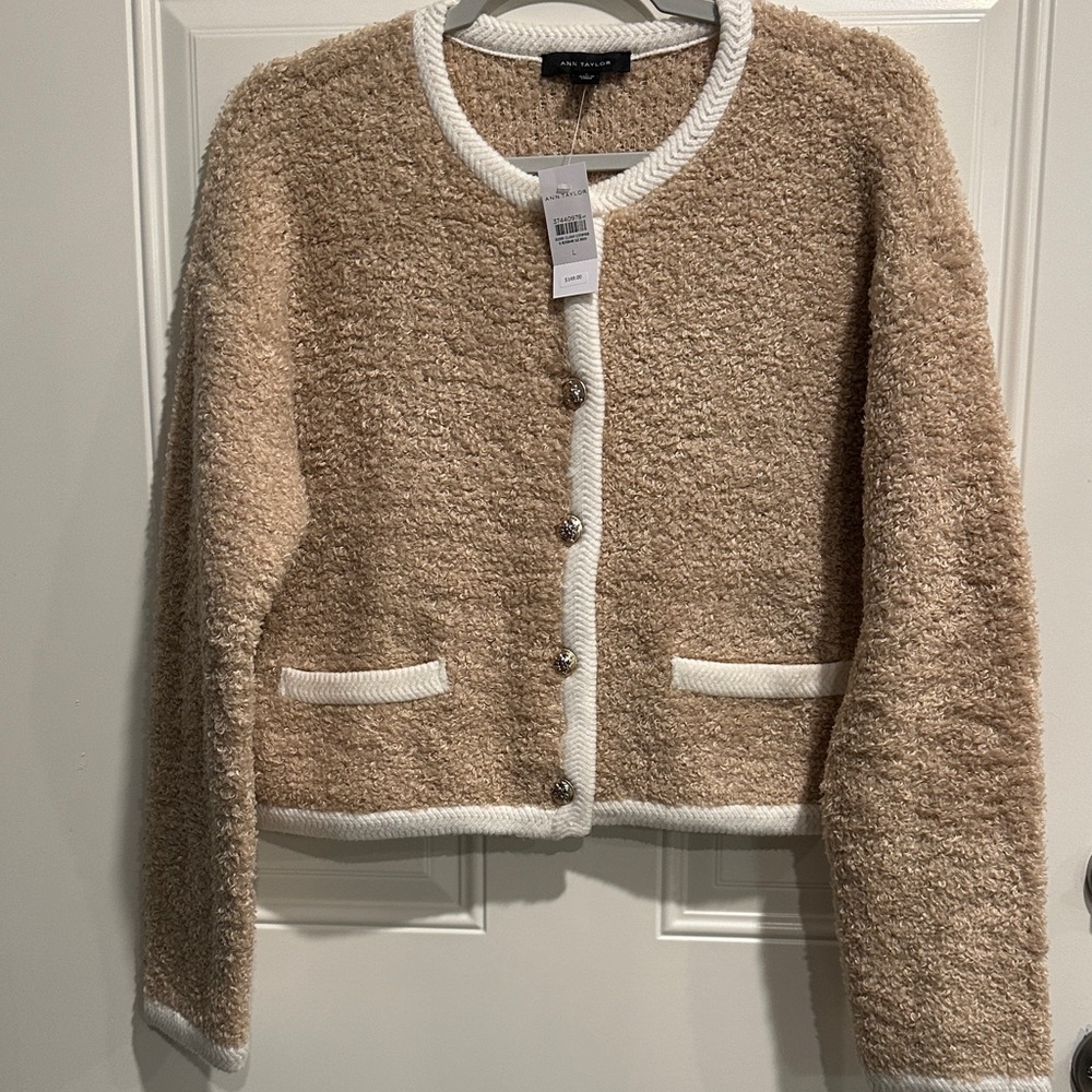 Ann Taylor Cream and Tan Teddy Sweater/Jacket